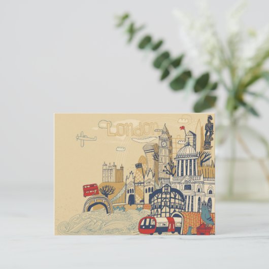 London Doodle Scene Postkarte (Stehend Vorderseite)