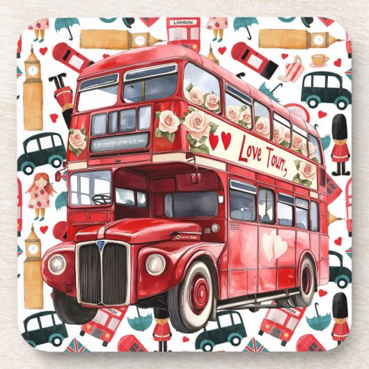 London Double Deck Bus Getränkeuntersetzer (Vorderseite)