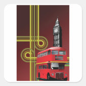 London Double Decker Bus Square Sticker (Vorderseite)