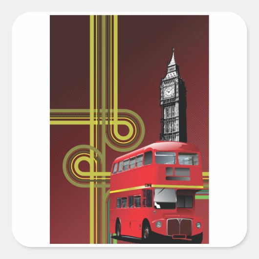 London Double Decker Bus Square Sticker (Vorderseite)