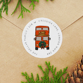 London Double Decker Bus Weihnachts-Rücksendeadres Runder Aufkleber