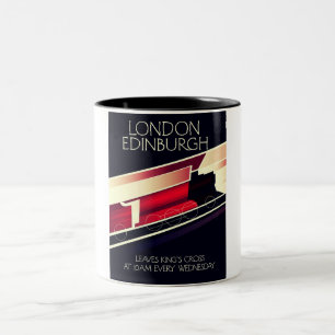 London Edinburgh Lokomotive im Vintage-Stil Poster Zweifarbige Tasse