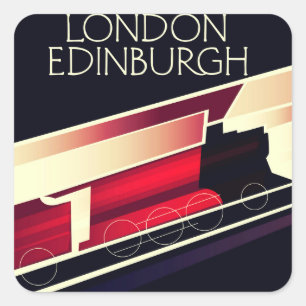 London Edinburgh Lokomotive Vintage Poster Quadratischer Aufkleber
