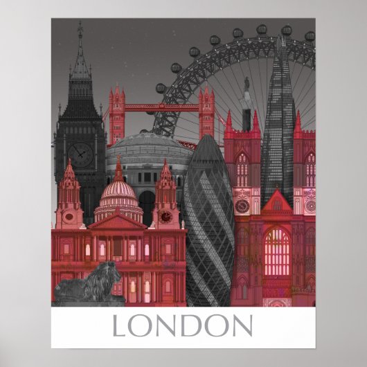 London Elevations by Night - Red Poster (Vorne)