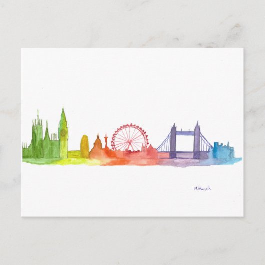 London England Aquarell bunt britischer Regenbogen Postkarte (Vorderseite)