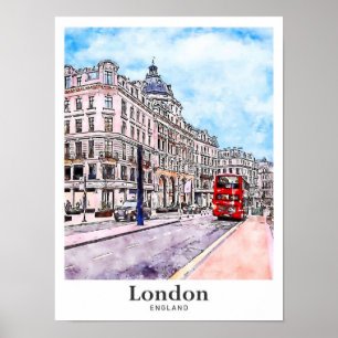 London England Art Travel Watercolor Hand Drawing Poster