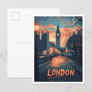 London England Art Vintag Illustration Travel Postkarte