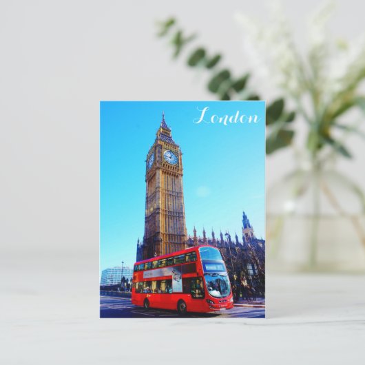London England Big Ben Red Bus Postkarte (Stehend Vorderseite)