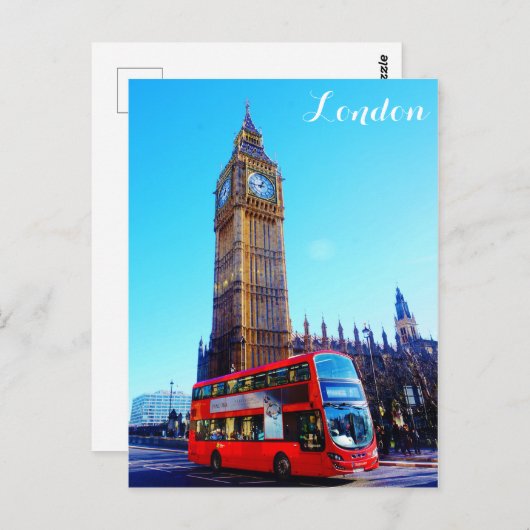 London England Big Ben Red Bus Postkarte (Vorne/Hinten)