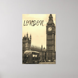 London England Big Ben Retro Schwarz Weiß Roter Bu Leinwanddruck