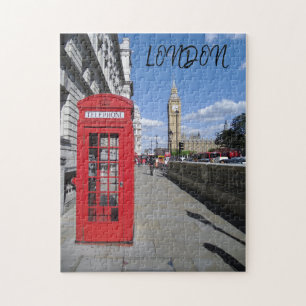 London England Big Ben Retro Schwarz Weiß Roter Bu Puzzle
