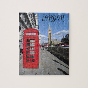 London England Big Ben Retro Schwarz Weiß Roter Bu Puzzle