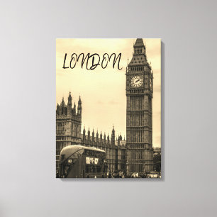 London England Big Ben Vintage Schwarz Weiß Roter Leinwanddruck