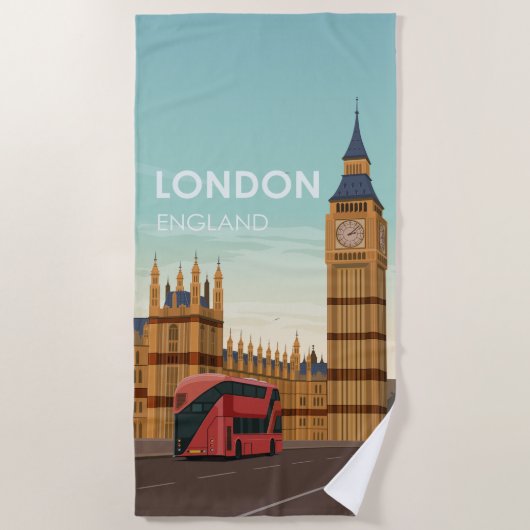 London England Big Ben Vintage Travel Strandtuch (Vorderseite)