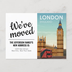 London England Big Ben Vintage Wir sind umgezogen Postkarte