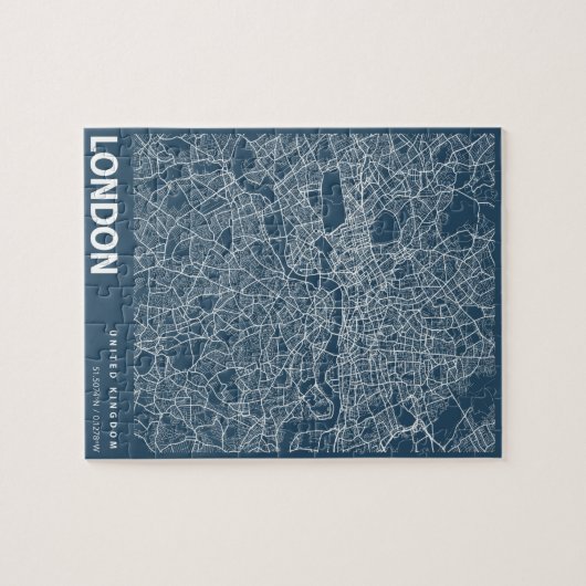 London England City Map Art Blue Print Puzzle (Horizontal)