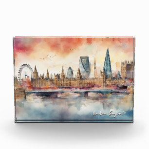 London England City Silhouette Aquarellmalerei Fotoblock