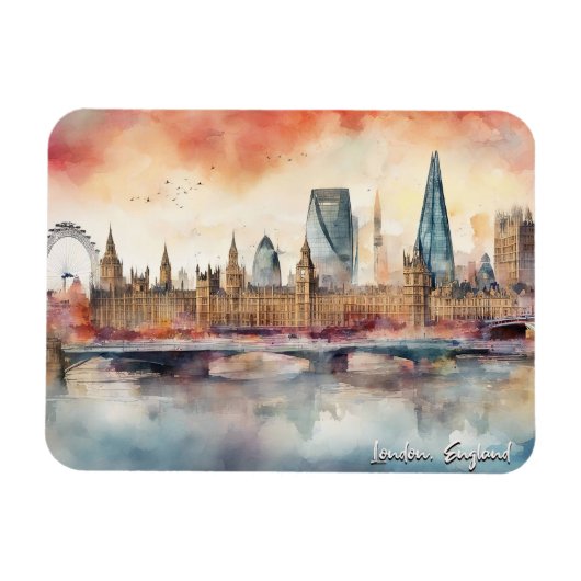 London England City Silhouette Aquarellmalerei Magnet (Horizontal)