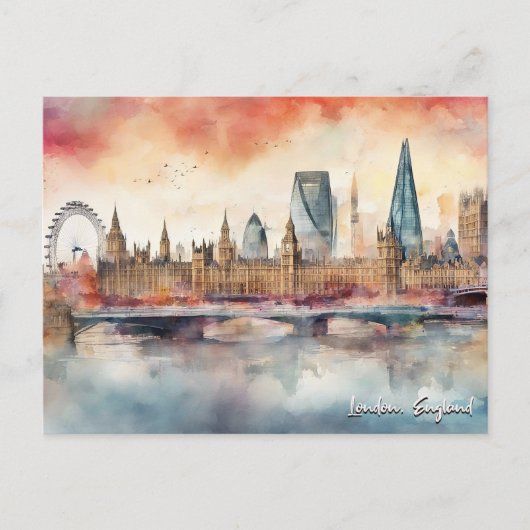 London England City Silhouette Aquarellmalerei Postkarte (Vorderseite)