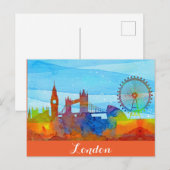London England City Skyline Watercolor Postkarte (Vorne/Hinten)