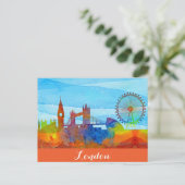London England City Skyline Watercolor Postkarte (Stehend Vorderseite)