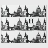 London England Elegant Schwarz-weiß Monogram Geschenkpapier (Flach)