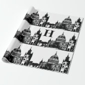 London England Elegant Schwarz-weiß Monogram Geschenkpapier (Ungerollt)