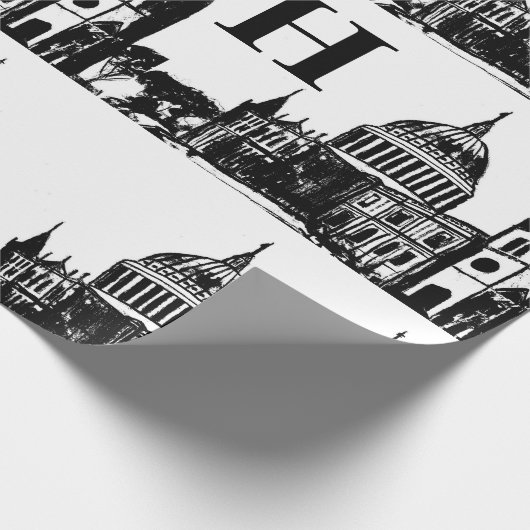 London England Elegant Schwarz-weiß Monogram Geschenkpapier (Ecke)