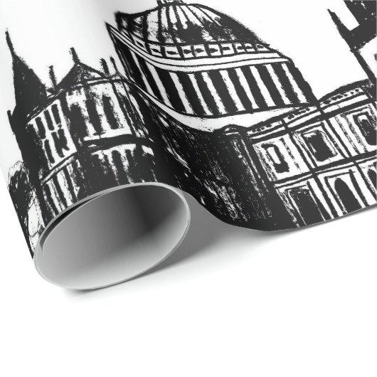 London England Elegant Schwarz-weiß Monogram Geschenkpapier (Rolleneckpunkt)