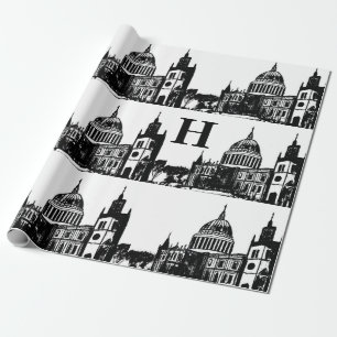 London England Elegantes Schwarz-Weiß-Monogramm Geschenkpapier