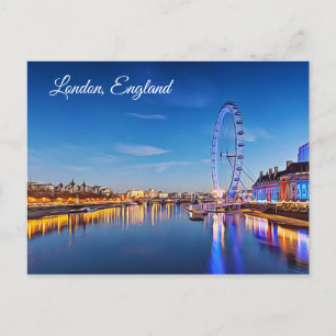 London, England, Ferris Wheel and Night Postcard Postkarte