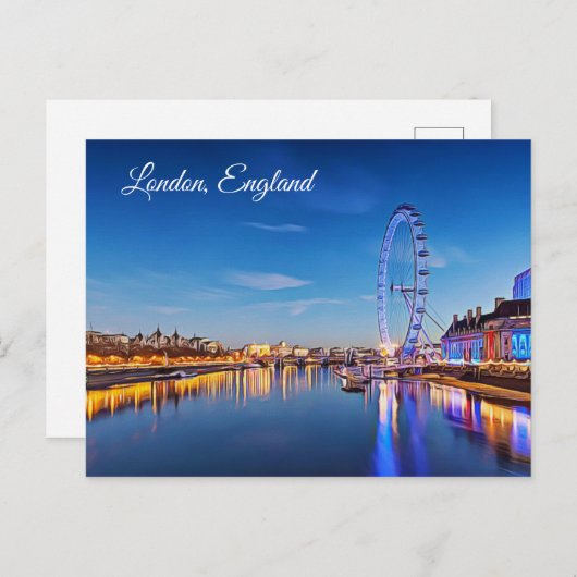 London, England, Ferris Wheel and Night Postcard Postkarte (Vorne/Hinten)