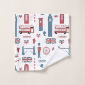 London England Flag, Double Decker Bus, Big Ben Badhandtuch Set (Waschlappen)