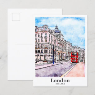 London England Kunst Reise Aquarell Handgezeichnet Postkarte