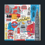 London, England Magnet<br><div class="desc">Global Travel III by Farida Zaman. Image feys London,  England with various famous landmarks and iconic elements of the city. | SID23322</div>
