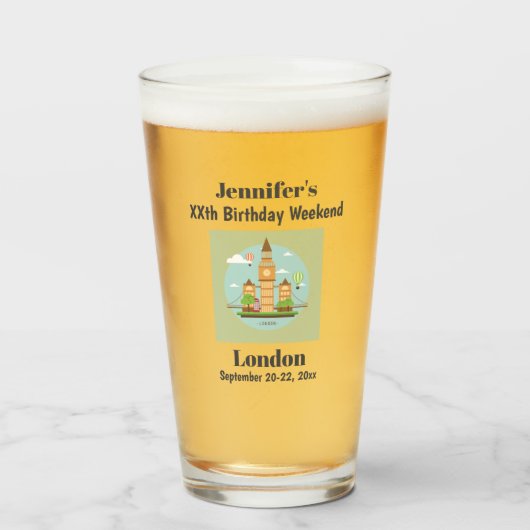 London England Milestone Birthday Party Beer Pint Glas (Vorne (Gefüllt))