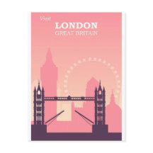 London England Pink Vintage Travel Postcard