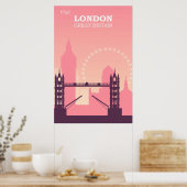 London England Pink Vintage Travel Poster (Küche)