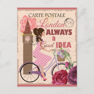 London England Pink Vintage Travel Postkarte