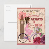 London England Pink Vintage Travel Postkarte (Vorne/Hinten)