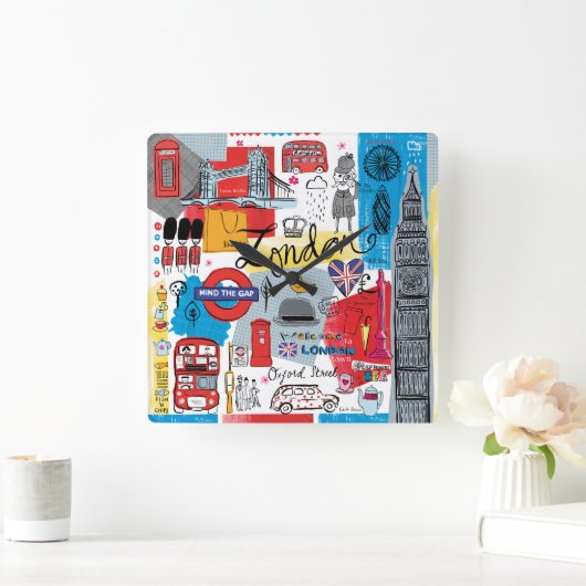 London, England Quadratische Wanduhr (Zuhause)