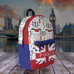 London England Queens Guard English Pattern Bedruckter Rucksack<br><div class="desc">London, England Muster mit englischen Elementen wie Telefonkabine, Doppeldecker Bus, London Bridge, London Ferris Wheel. Das Motiv der Union Jack Flag auf der Vordertasche. Bitte beachten Sie, dass die Farben keine offiziellen Farben sind. Sie wurden modifiziert, um sie mit den Farbmustern abzustimmen. Composite Design von Holiday Hearts Designs (Rechte vorbehalten)....</div>