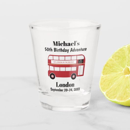 London England Red Bus Birthday Trip Gastgeschenk Schnapsglas (Vorderseite)