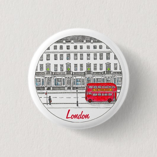 London England Red Bus Travel Illustration Button (Vorderseite)