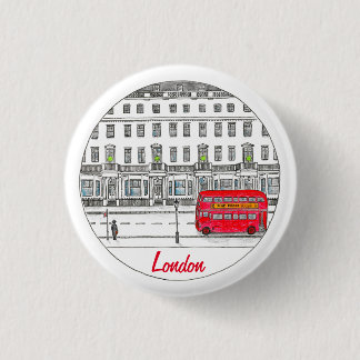 London England Red Bus Travel Illustration Button