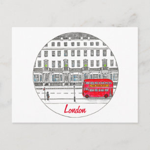 London England Red Bus Travel Illustration Postkarte
