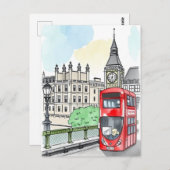 London England Red Bus Vintage Travel Postcard Postkarte (Vorne/Hinten)