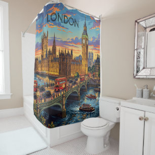 London England Reise Kunst Vintage Duschvorhang