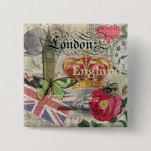 London England Reise Vintage Europa Kunst Button