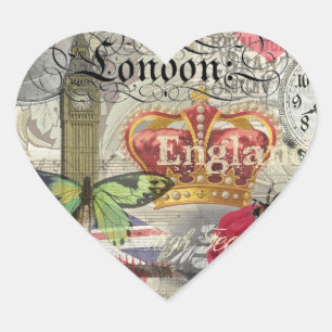 London England Reise Vintage Europa Kunst Herz-Aufkleber